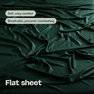 Cooling Bamboo Flat Sheet in Forest Green, close-up