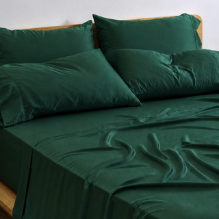 Cooling Bamboo Flat Sheet in Forest Green, side view
