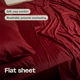 Cooling Bamboo Flat Sheet in Merlot, close-up