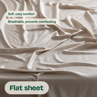 Cooling Bamboo Flat Sheet in Oatmeal, close-up