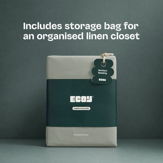Cooling Bamboo Flat Sheet in Sage, in its storage bag