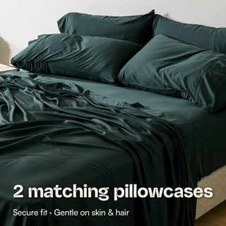 Cooling Bamboo Pillowcase Set in Midnight Pine, side view