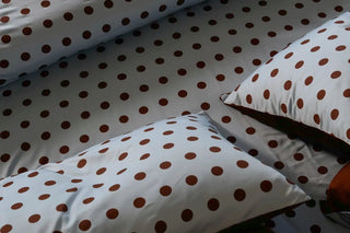 Iced Chocolate Polka bamboo bedding close-up from overhead