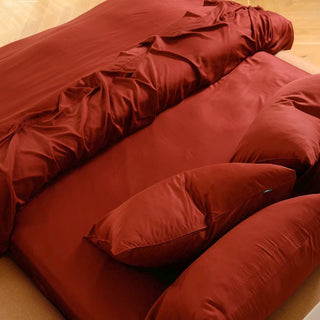 Burgundy bamboo quilt cover set, overhead view