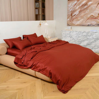 Burgundy bamboo quilt cover set, side view