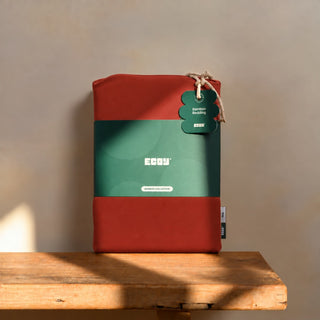 Burgundy bamboo sheet set, packaging view