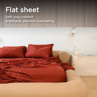 Burgundy bamboo sheet set, side view