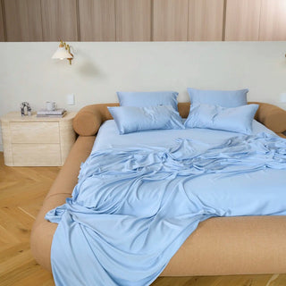 Sky bamboo sheet set, low45 view