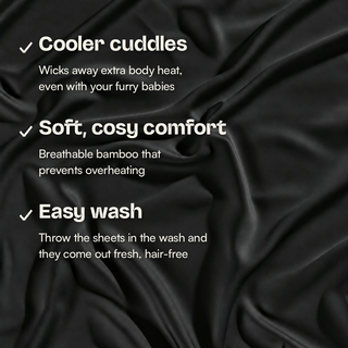 Fur-friendly Bamboo Flat Sheet in Black, close-up
