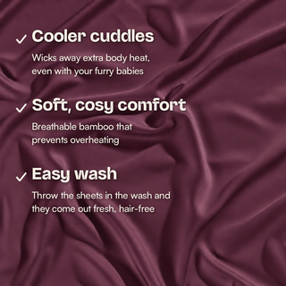 Fur-friendly Bamboo Flat Sheet in Eggplant, close-up