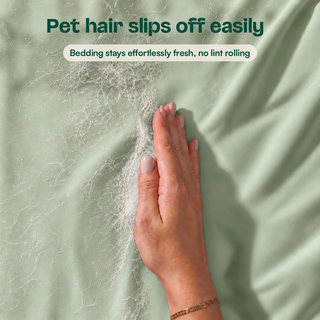 Fur-friendly Bamboo Flat Sheet in Sage, close-up