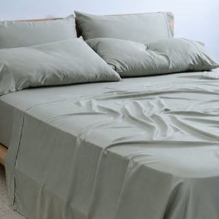 Fur-friendly Bamboo Flat Sheet in Sage, side view