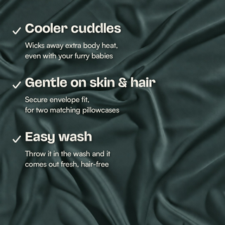 Fur-friendly Bamboo Pillowcase Set in Midnight Pine, close-up