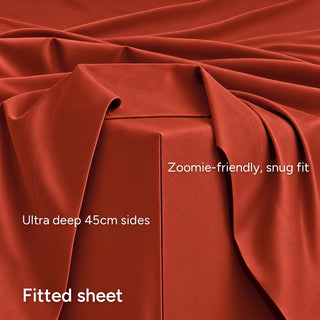 Burgundy fur-friendly bamboo sheet set, closeup view