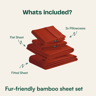 Burgundy fur-friendly bamboo sheet set, graphic view