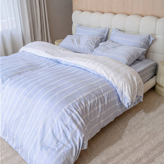 Cloudy / Sky Stripe Cooling Bamboo Reversible Quilt Cover