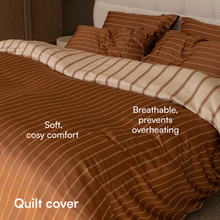 Malt / Caramel Stripe Cooling Bamboo Reversible Quilt Cover